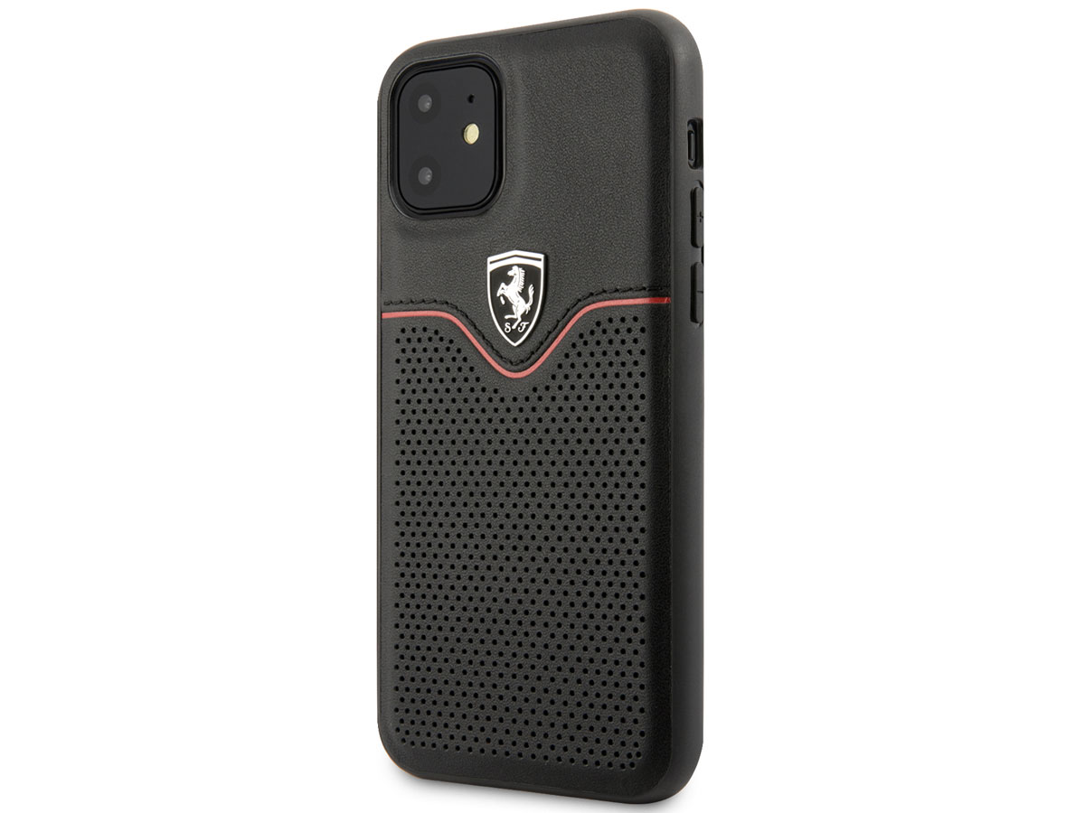 Ferrari Perforated Leather Case Zwart - iPhone 11/XR Hoesje
