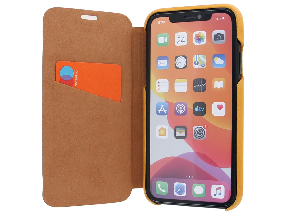 Graffi Oyster Folio Geel Leer - iPhone 11 hoesje