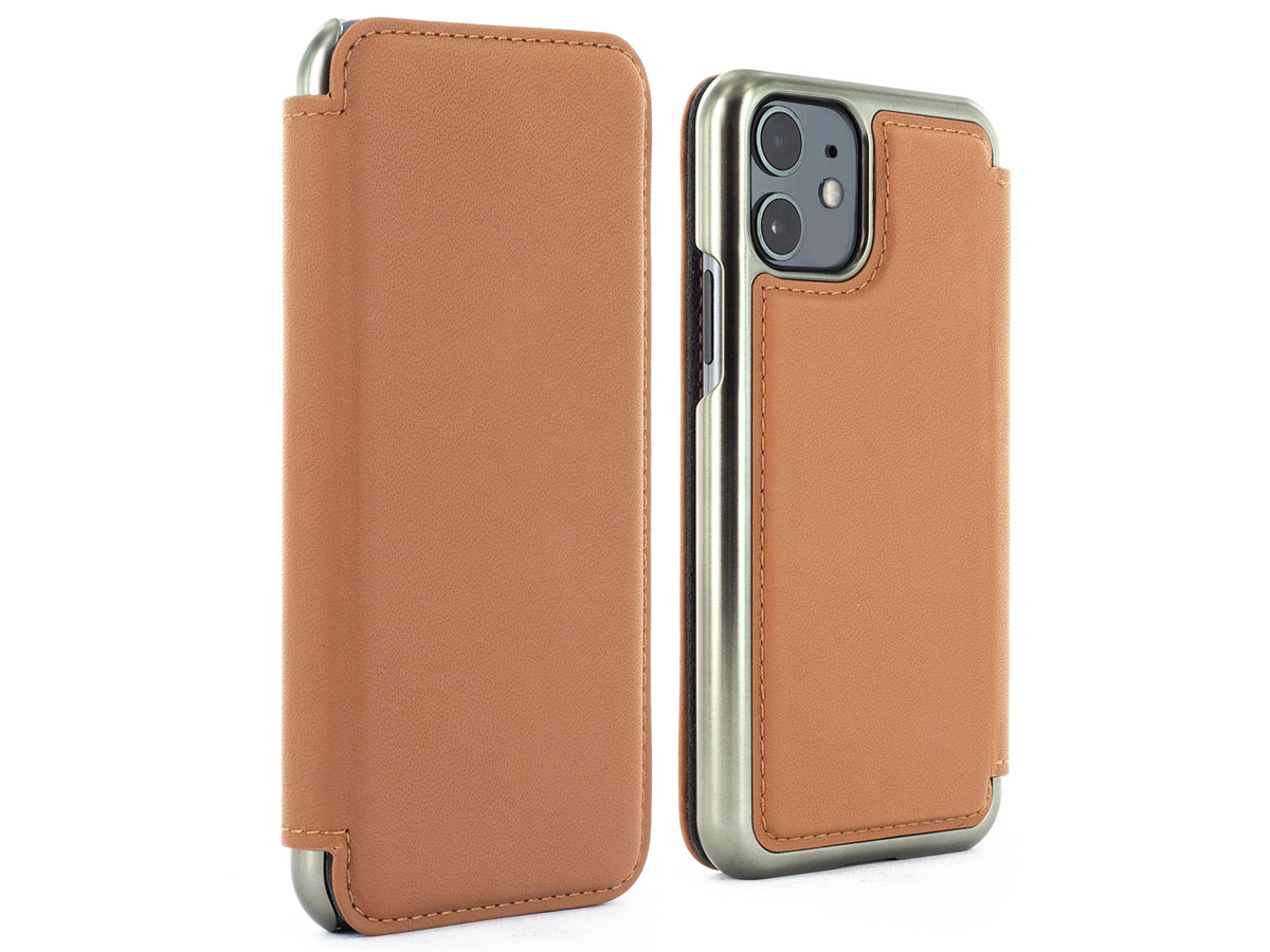 Greenwich Blake Folio Saddle/Gunmetal - iPhone 11/XR Hoesje Leer