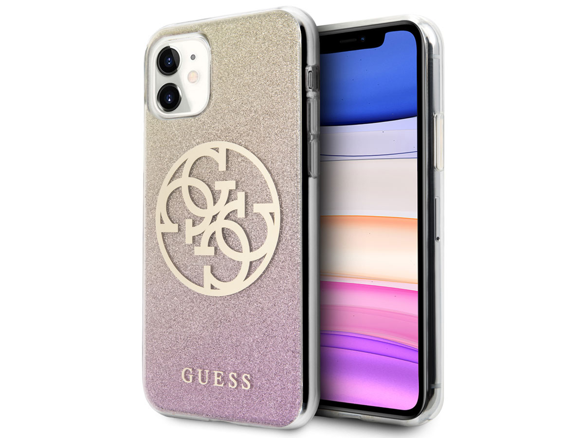 Guess 4G Glitter TPU Case Gold Pink - iPhone 11/XR hoesje