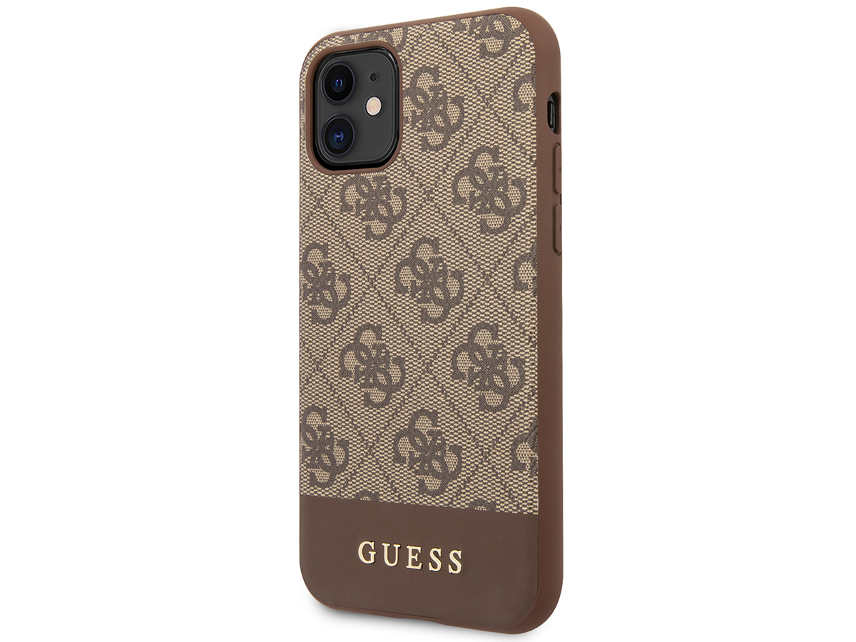 Guess 4G Monogram Stripe Case Bruin - iPhone 11/XR hoesje