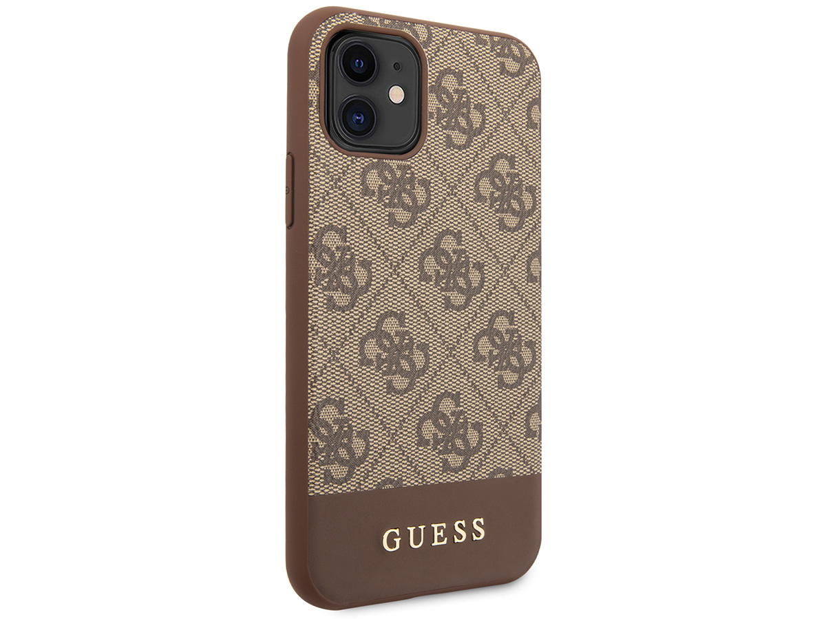 Guess 4G Monogram Stripe Case Bruin - iPhone 11/XR hoesje