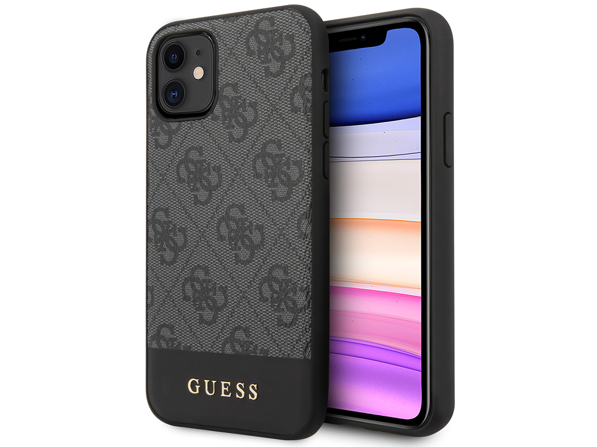 Guess 4G Monogram Stripe Case Grijs - iPhone 11/XR hoesje