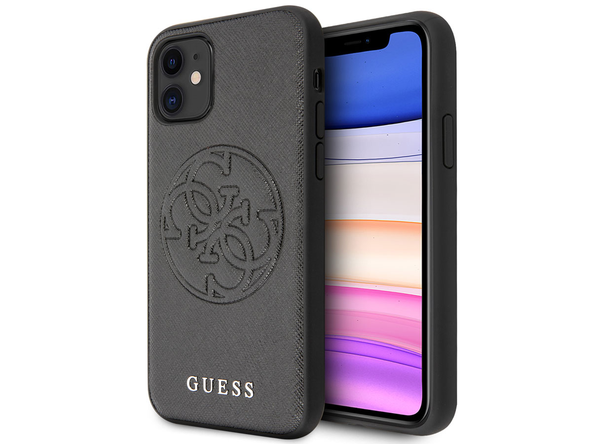 Guess 4G Saffiano Case Zwart - iPhone 11/XR hoesje