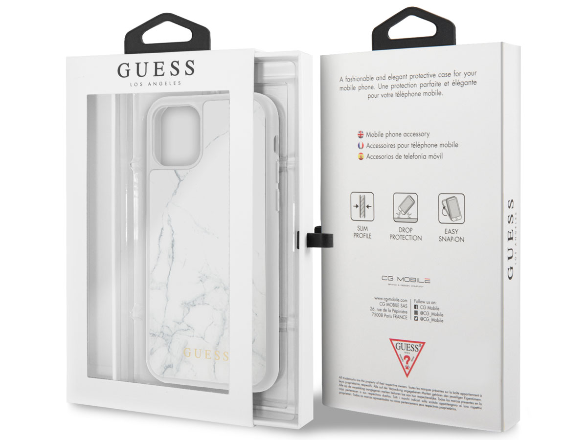 Guess Marble HD Glass Case Wit - iPhone 11/XR hoesje