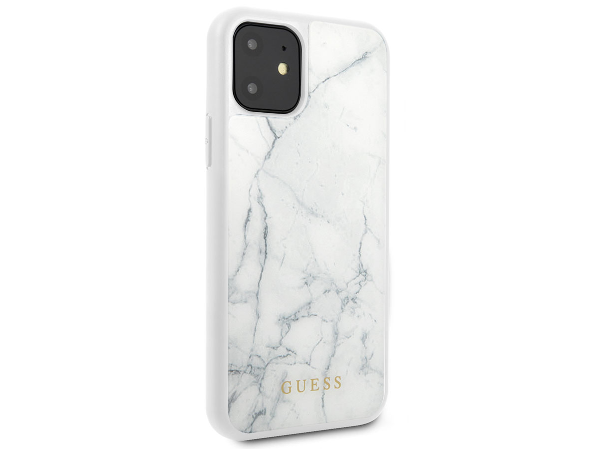 Guess Marble HD Glass Case Wit - iPhone 11/XR hoesje