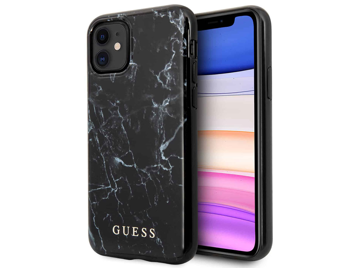 Guess Marble Look Case Zwart - iPhone 11/XR hoesje