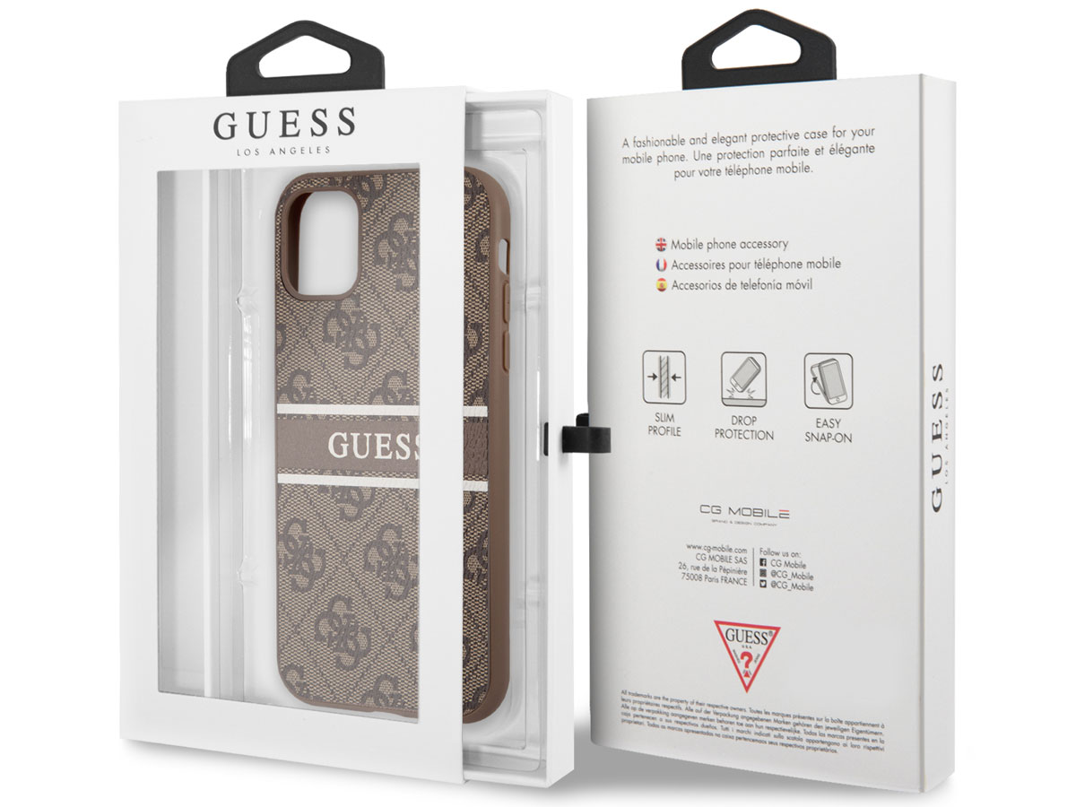 Guess Stripe 4G Monogram Case Bruin - iPhone 11/XR hoesje