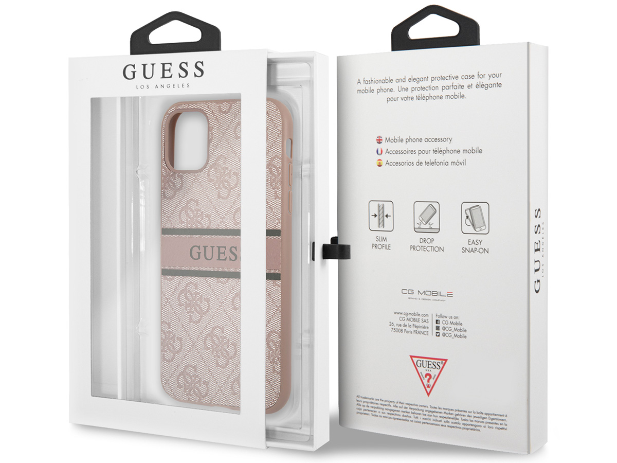 Guess Stripe 4G Monogram Case Roze - iPhone 11/XR hoesje