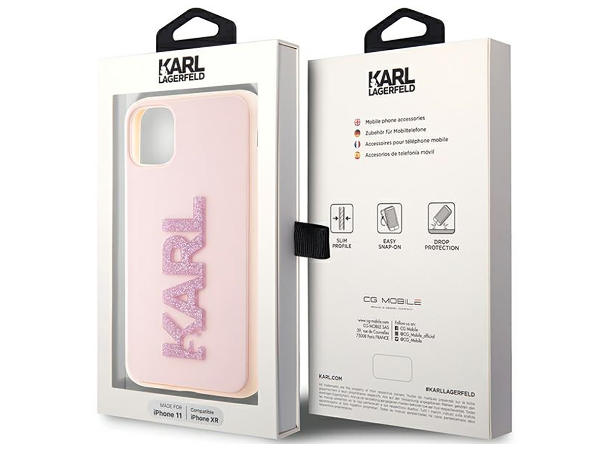 Karl Lagerfeld 3D Glitter Logo Case Roze - iPhone 11/XR hoesje