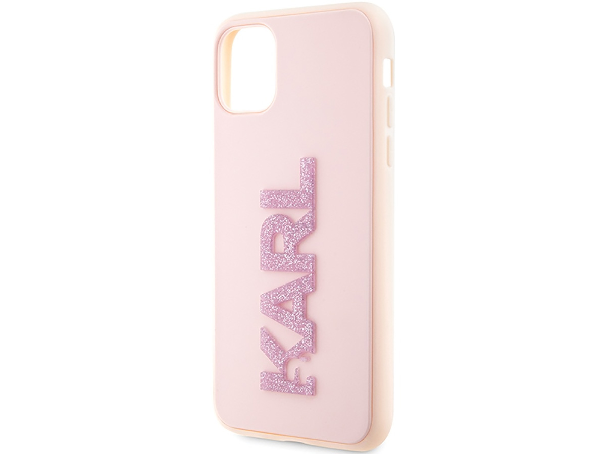 Karl Lagerfeld 3D Glitter Logo Case Roze - iPhone 11/XR hoesje