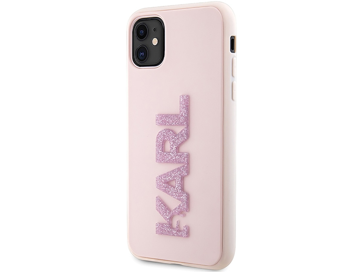 Karl Lagerfeld 3D Glitter Logo Case Roze - iPhone 11/XR hoesje