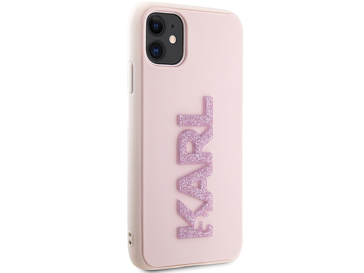 Karl Lagerfeld 3D Glitter Logo Case Roze - iPhone 11/XR hoesje