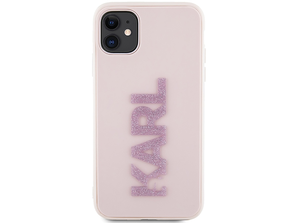 Karl Lagerfeld 3D Glitter Logo Case Roze - iPhone 11/XR hoesje