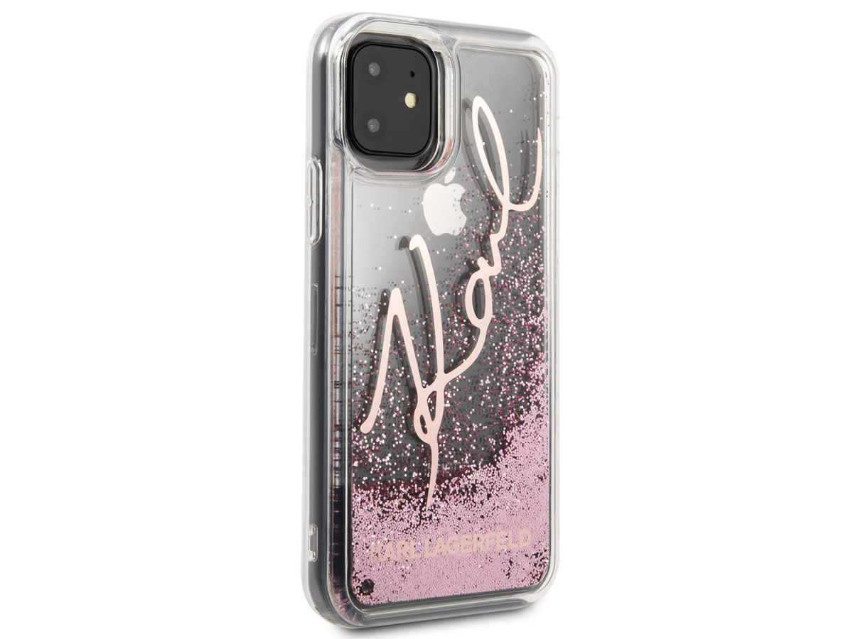 Karl Lagerfeld Signature Glitter Case Rosé - iPhone 11/XR hoesje
