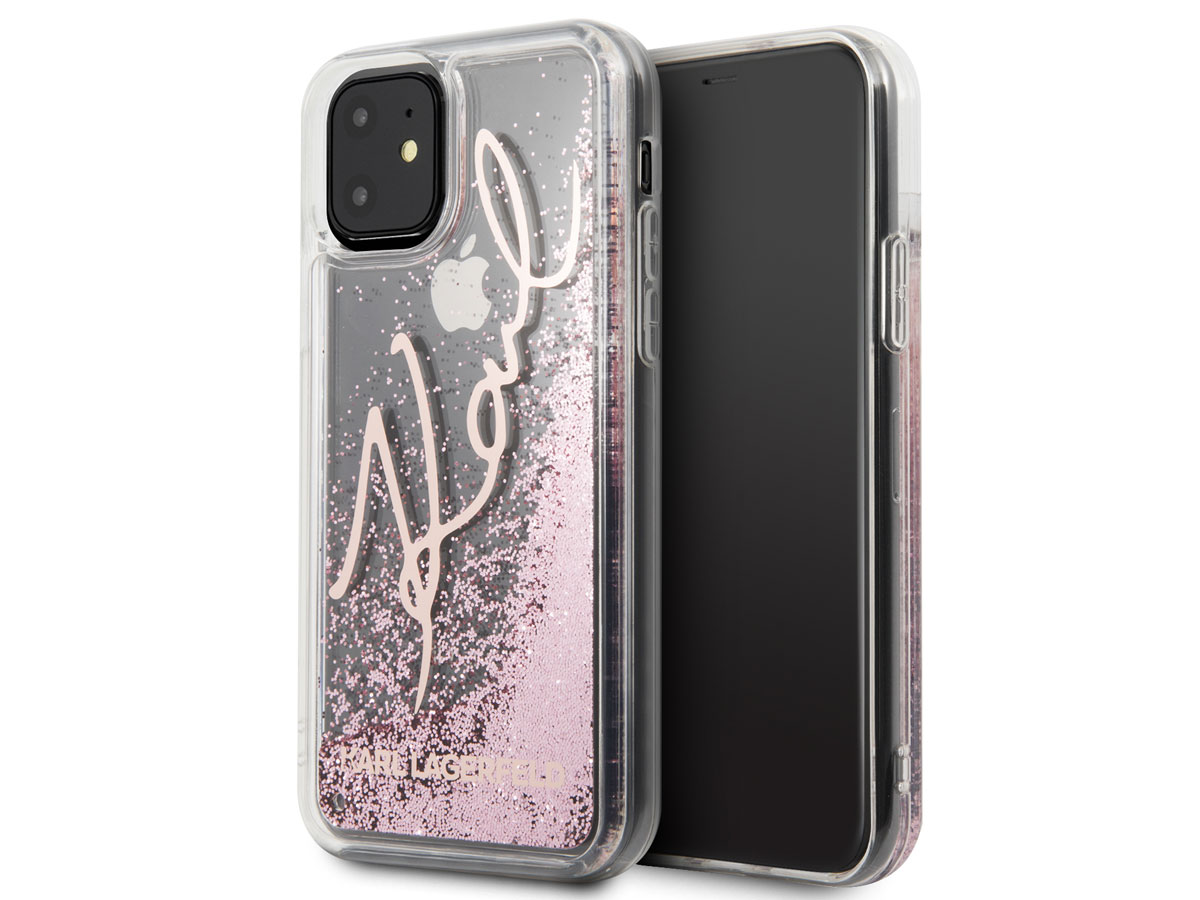 Karl Lagerfeld Signature Glitter Case Rosé - iPhone 11/XR hoesje