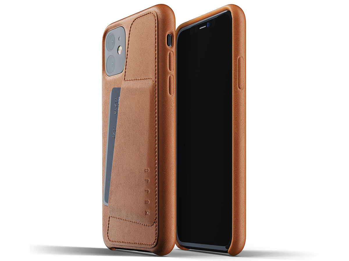 Mujjo Full Leather Wallet Case Tan Leer - iPhone 11 Hoesje