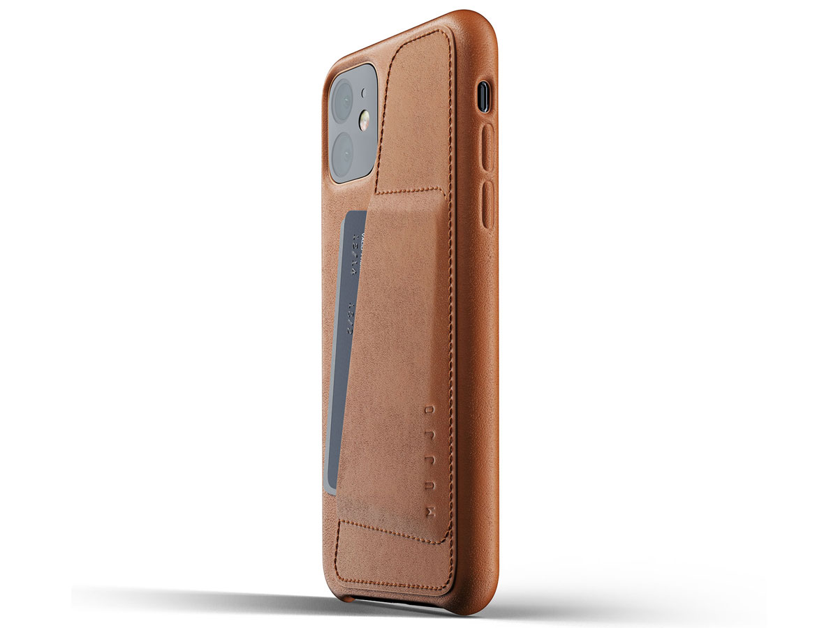 Mujjo Full Leather Wallet Case Tan Leer - iPhone 11 Hoesje