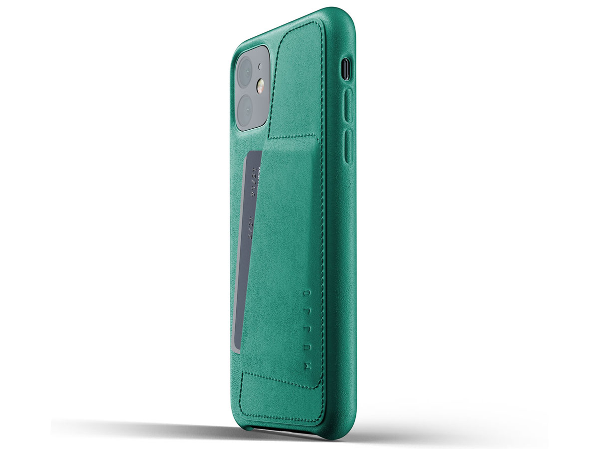 Mujjo Full Leather Wallet Case Groen Leer - iPhone 11 Hoesje