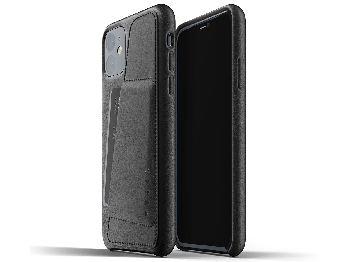 Mujjo Full Leather Wallet Case Zwart Leer - iPhone 11 Hoesje