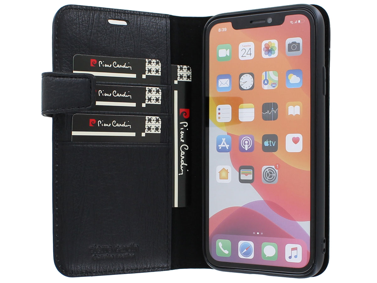 Pierre Cardin Bookcase Zwart Leer - iPhone 12 Mini hoesje