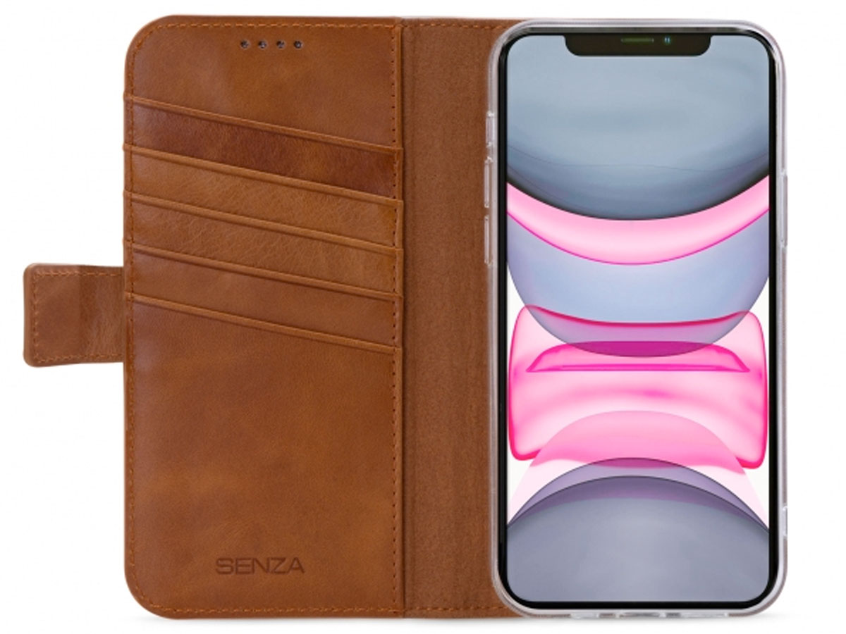 Senza Desire Bookcase Burned Cognac - iPhone 11 hoesje Leer