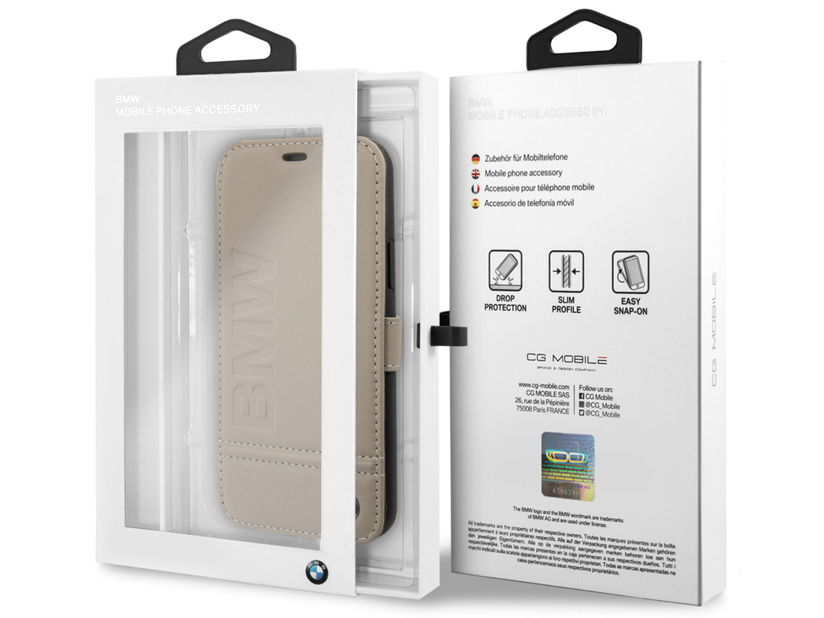 BMW Signature Bookcase Taupe Leer - iPhone 11 Pro hoesje