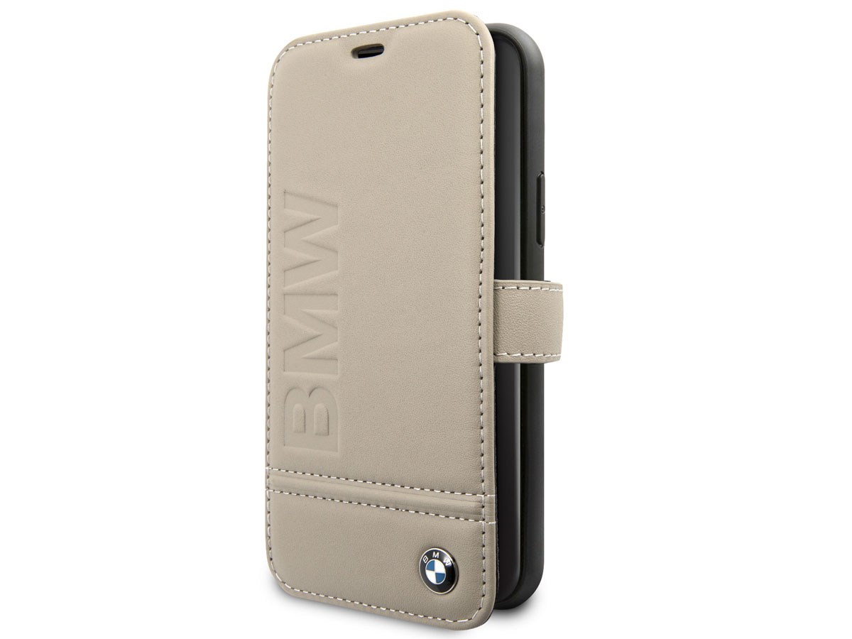 BMW Signature Bookcase Taupe Leer - iPhone 11 Pro hoesje