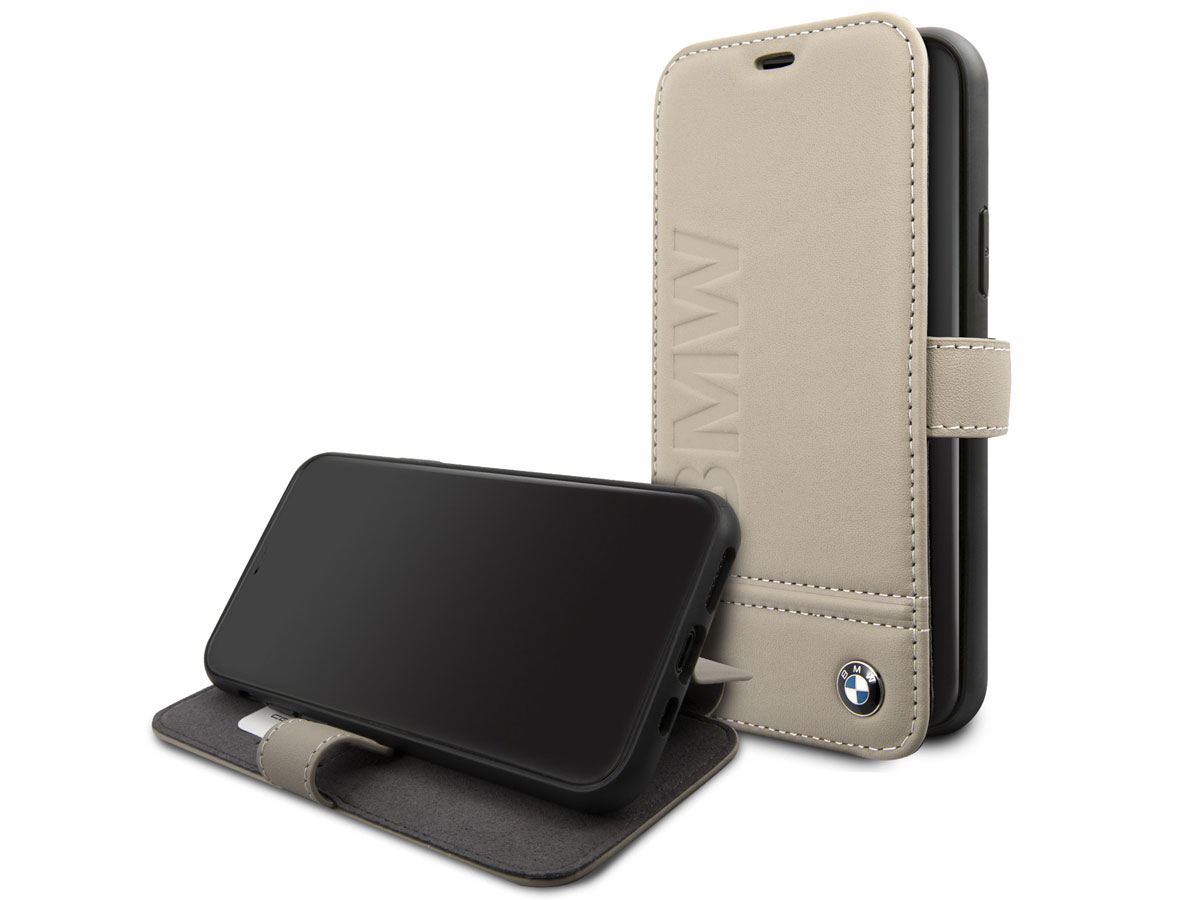 BMW Signature Bookcase Taupe Leer - iPhone 11 Pro hoesje