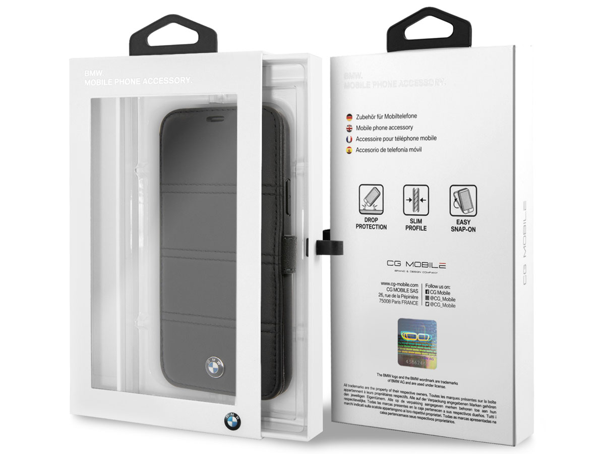 BMW Stitched Bookcase Zwart Leer - iPhone 11 Pro hoesje