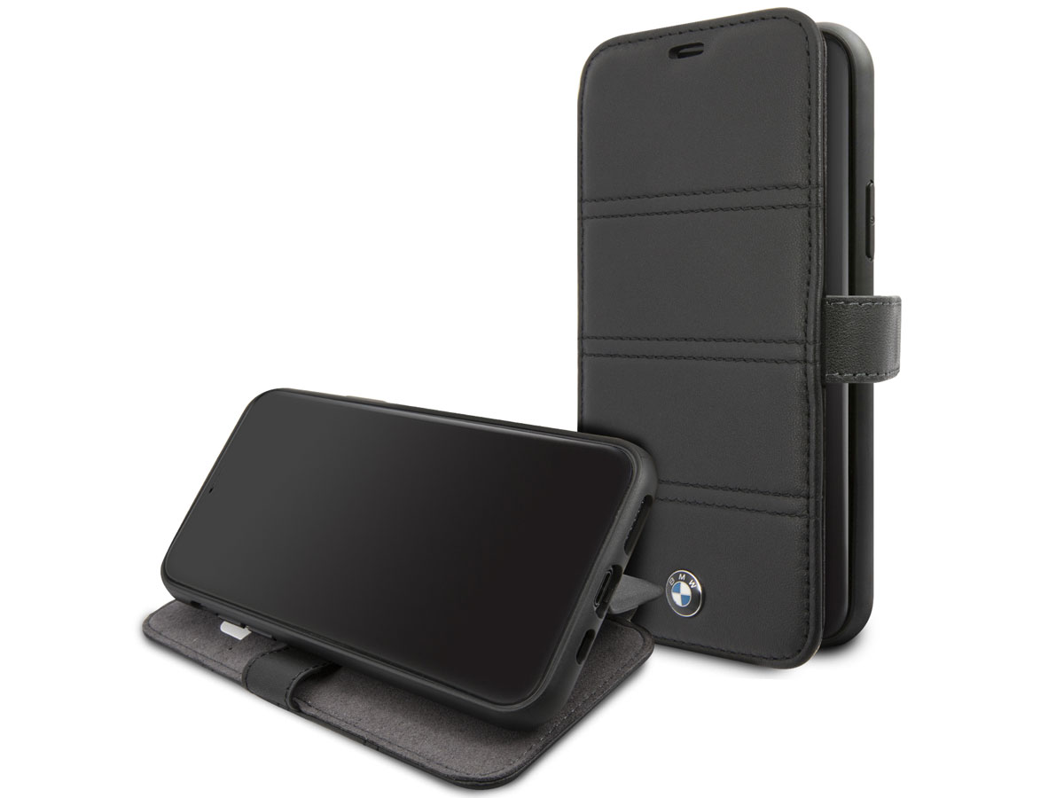 BMW Stitched Bookcase Zwart Leer - iPhone 11 Pro hoesje