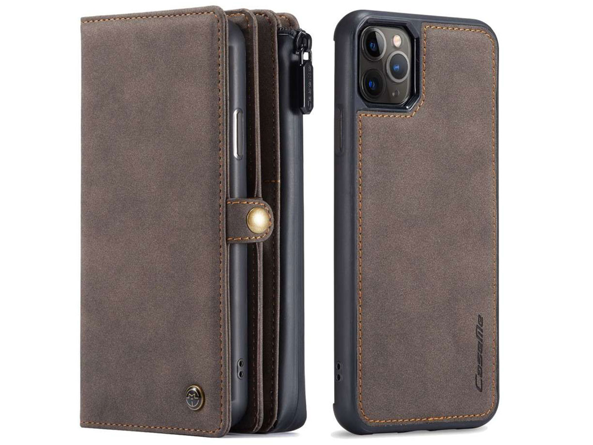 CaseMe Multi Wallet Ritsvak Case Bruin - iPhone 11 Pro Hoesje