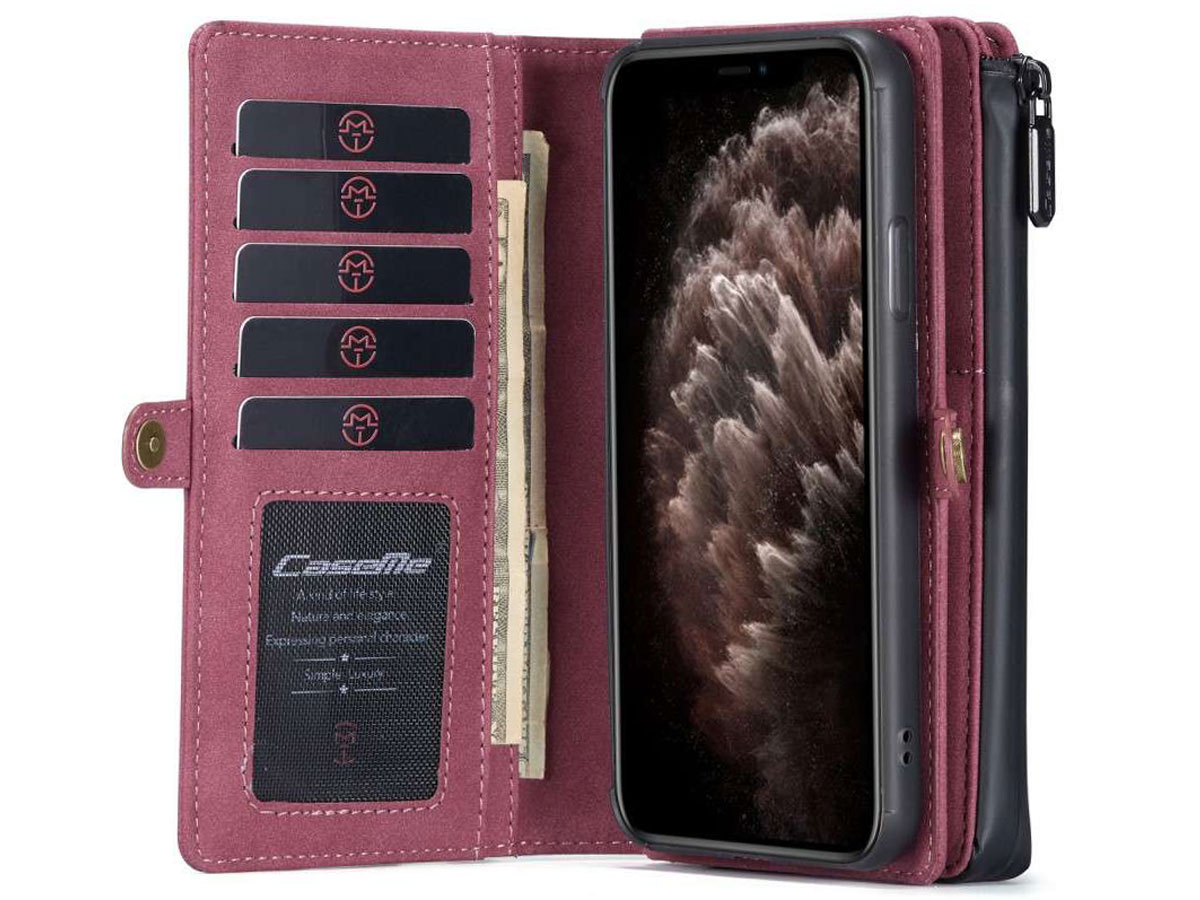 CaseMe Multi Wallet Ritsvak Case Rood - iPhone 11 Pro Hoesje