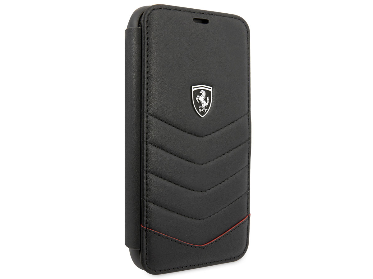 Ferrari Quilted Leather Folio Zwart - iPhone 11 Pro Hoesje