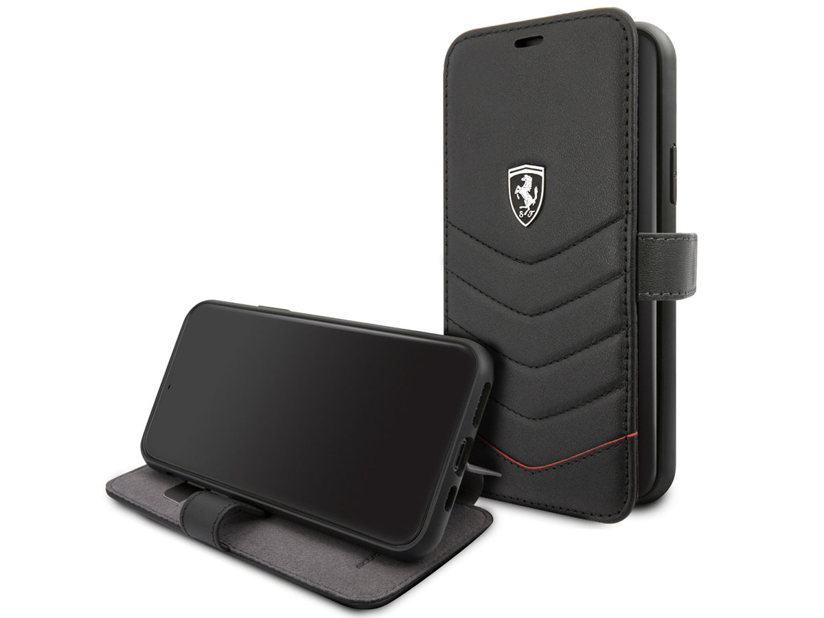 Ferrari Quilted Leather Folio Zwart - iPhone 11 Pro Hoesje