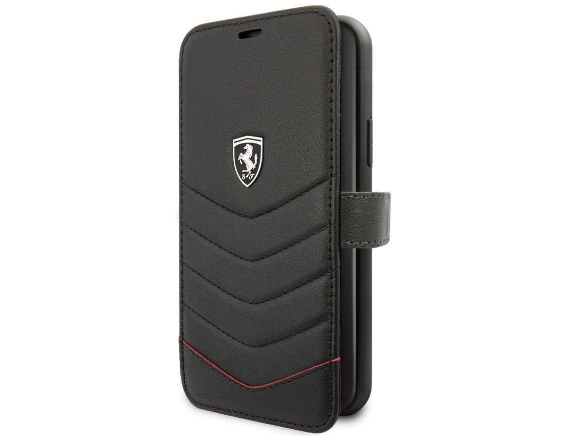 Ferrari Quilted Leather Folio Zwart - iPhone 11 Pro Hoesje