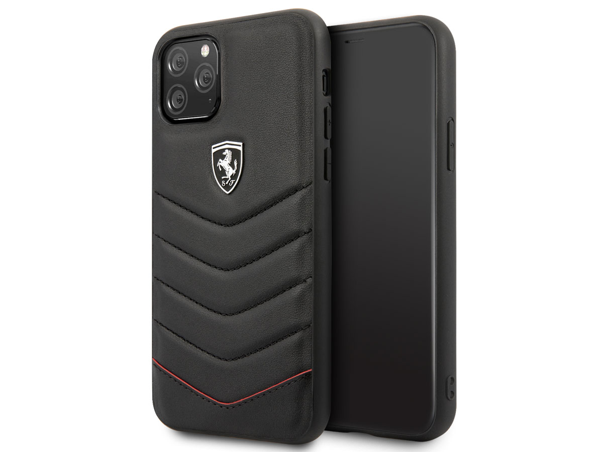 Ferrari Quilted Leather Case Zwart - iPhone 11 Pro Hoesje