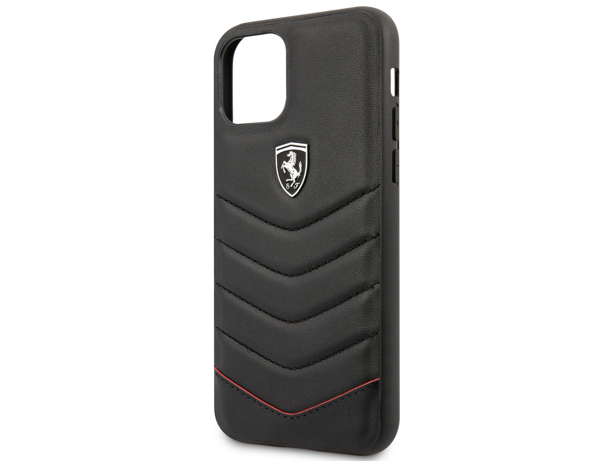 Ferrari Quilted Leather Case Zwart - iPhone 11 Pro Hoesje