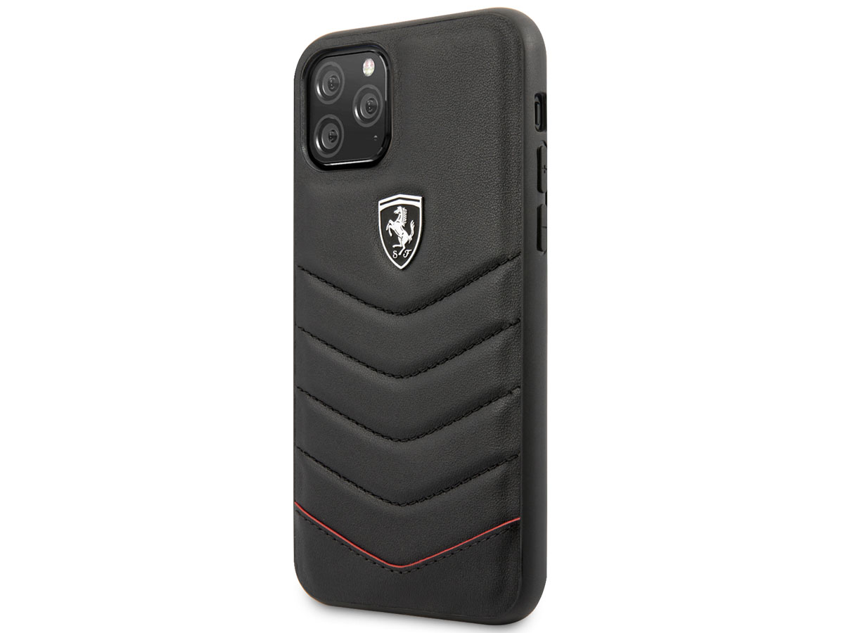 Ferrari Quilted Leather Case Zwart - iPhone 11 Pro Hoesje