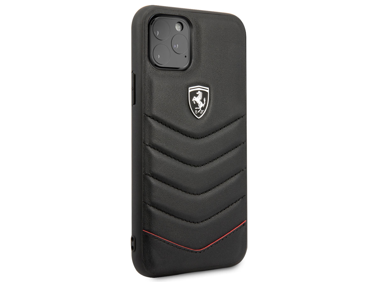 Ferrari Quilted Leather Case Zwart - iPhone 11 Pro Hoesje