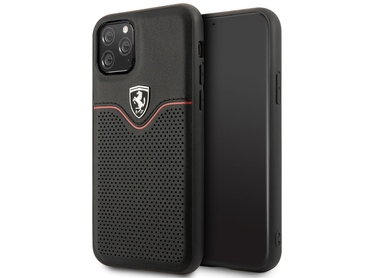 Ferrari Perforated Leather Case Zwart - iPhone 11 Pro Hoesje