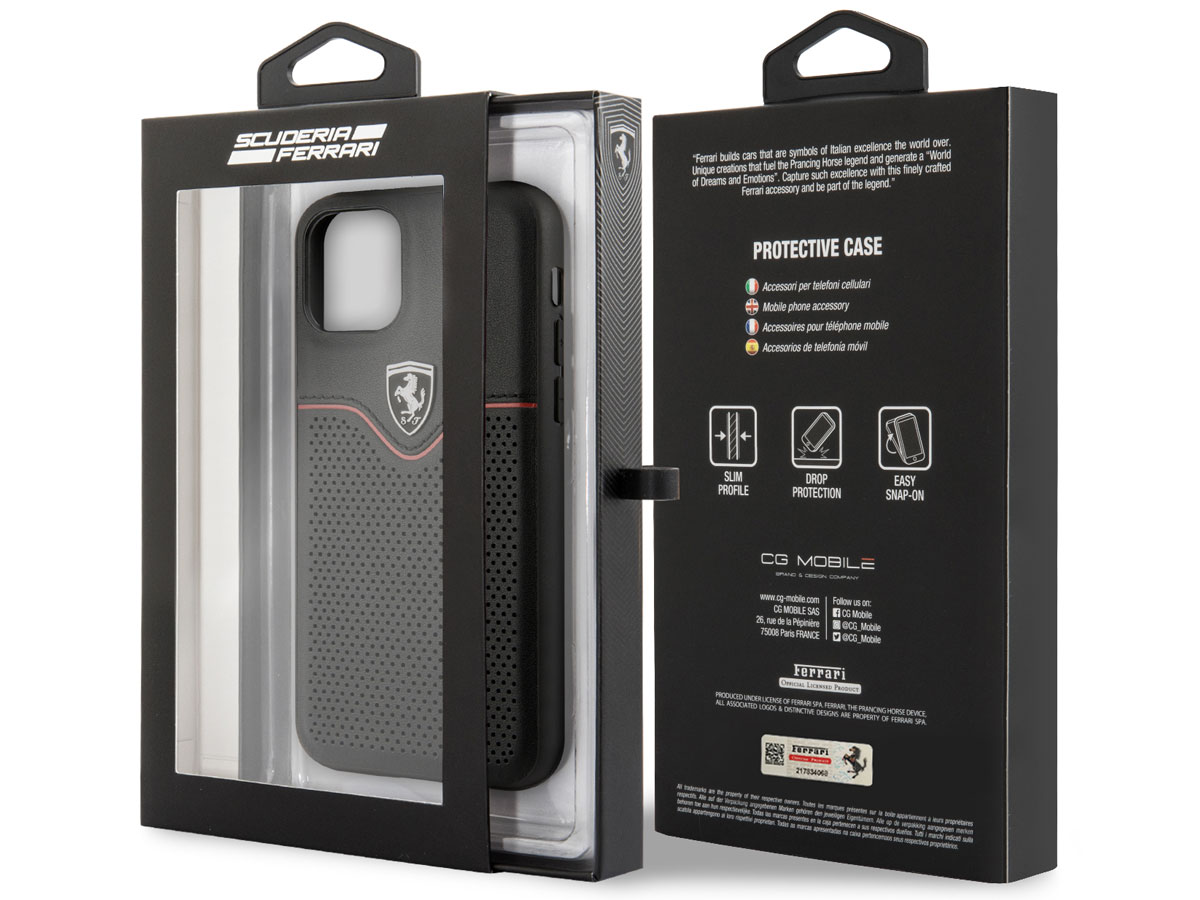 Ferrari Perforated Leather Case Zwart - iPhone 11 Pro Hoesje