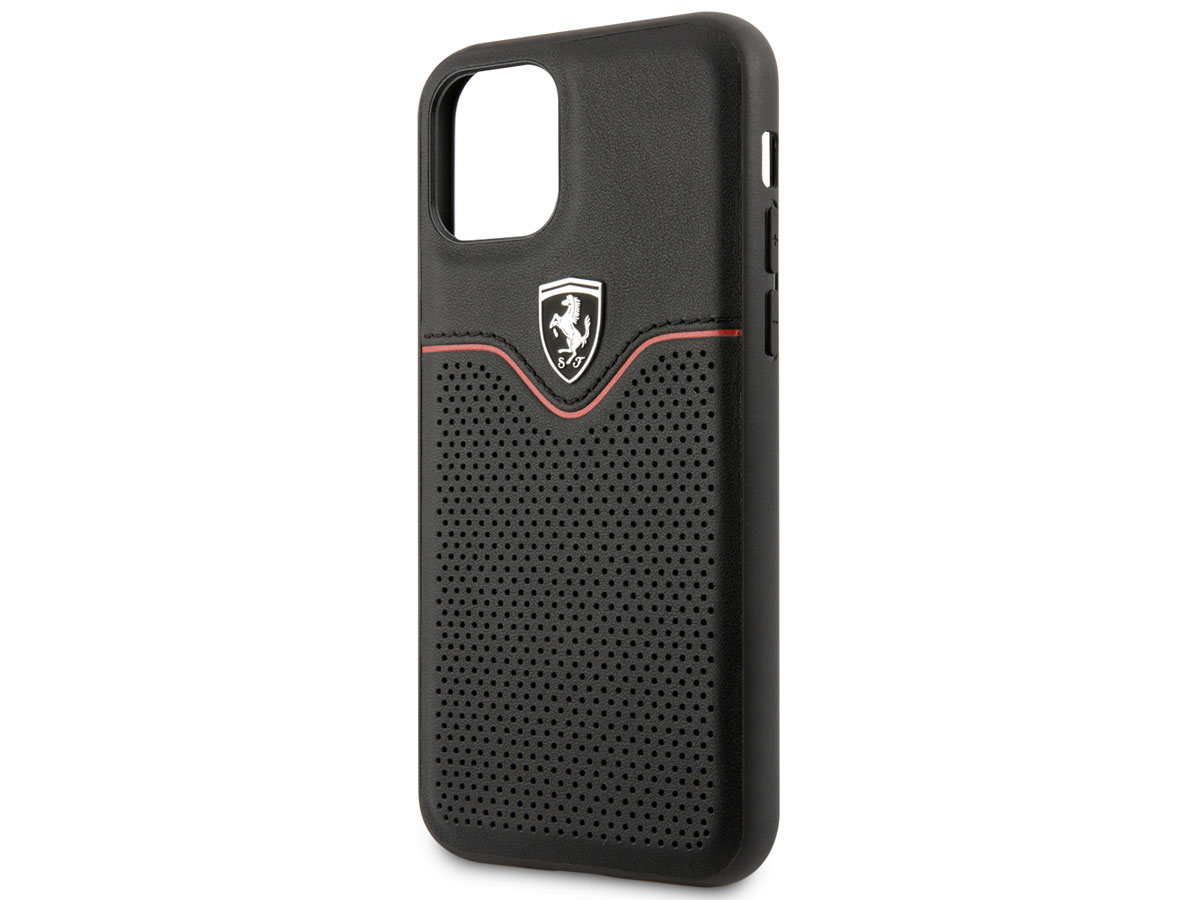 Ferrari Perforated Leather Case Zwart - iPhone 11 Pro Hoesje