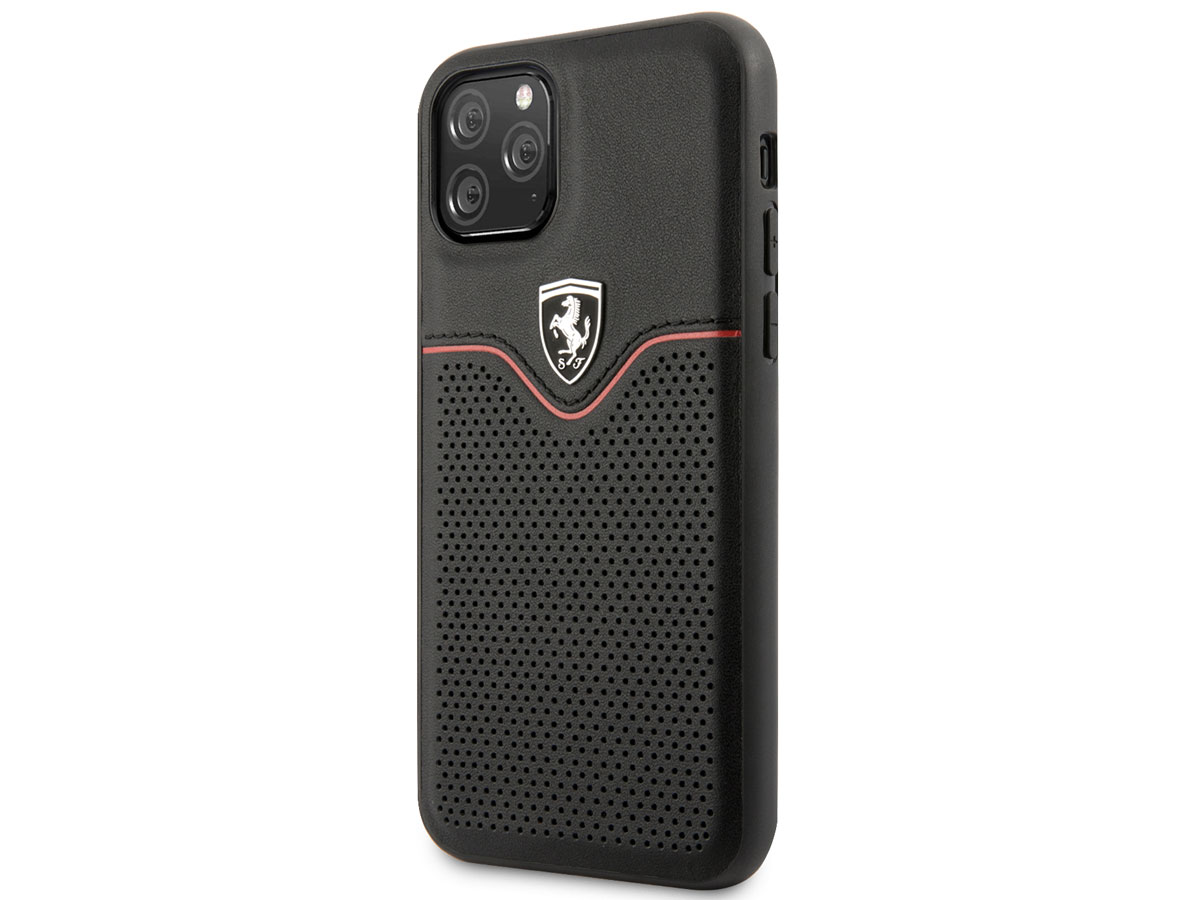 Ferrari Perforated Leather Case Zwart - iPhone 11 Pro Hoesje