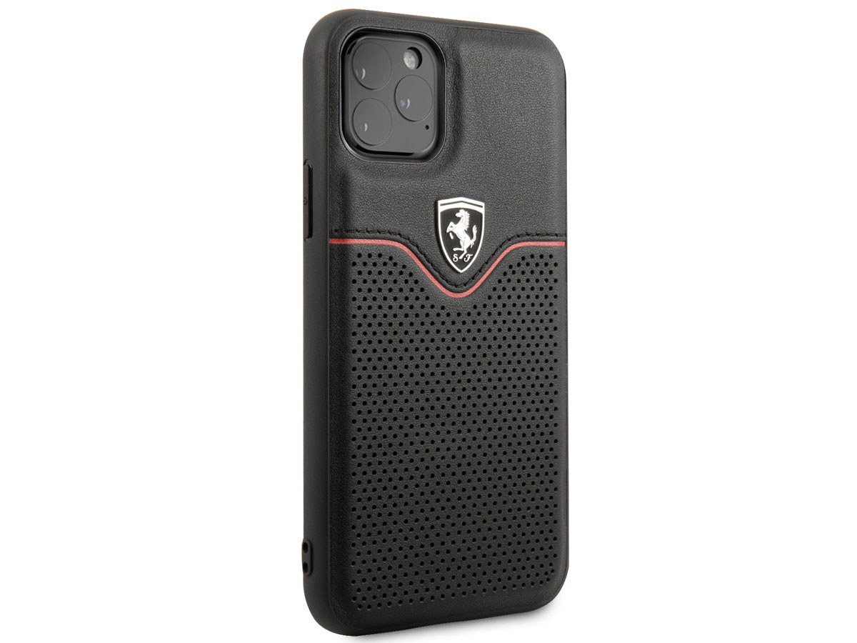 Ferrari Perforated Leather Case Zwart - iPhone 11 Pro Hoesje