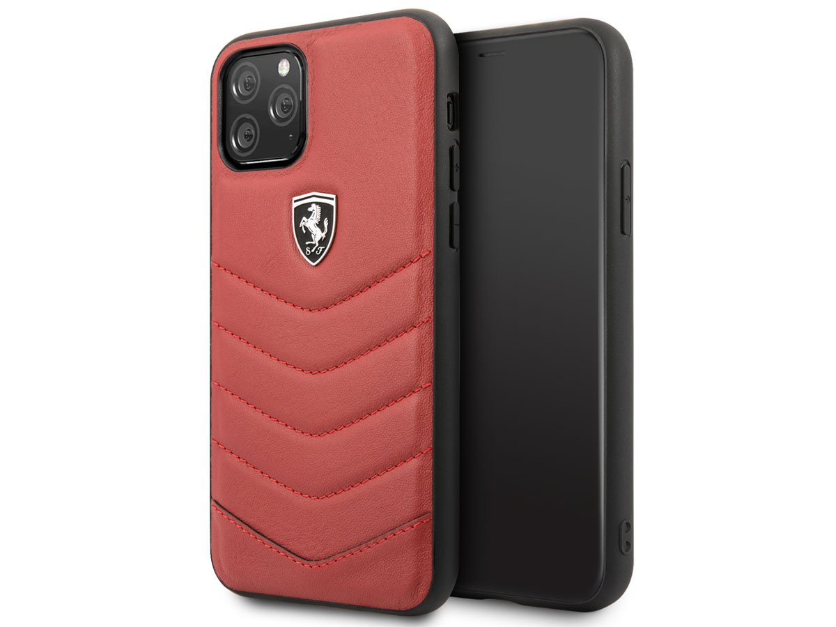 Ferrari Quilted Leather Case Rood - iPhone 11 Pro Hoesje