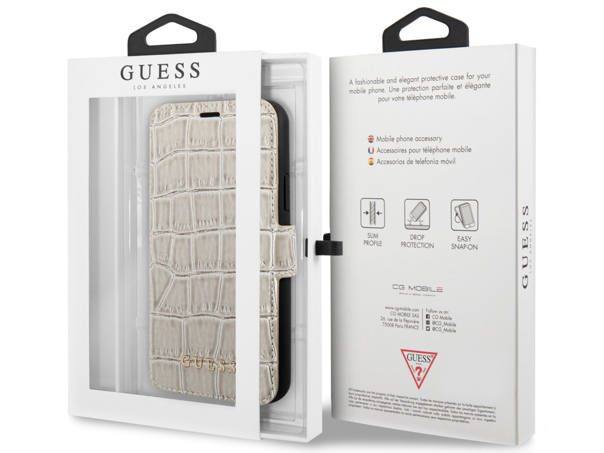 Guess Croco Bookcase Beige - iPhone 11 Pro hoesje