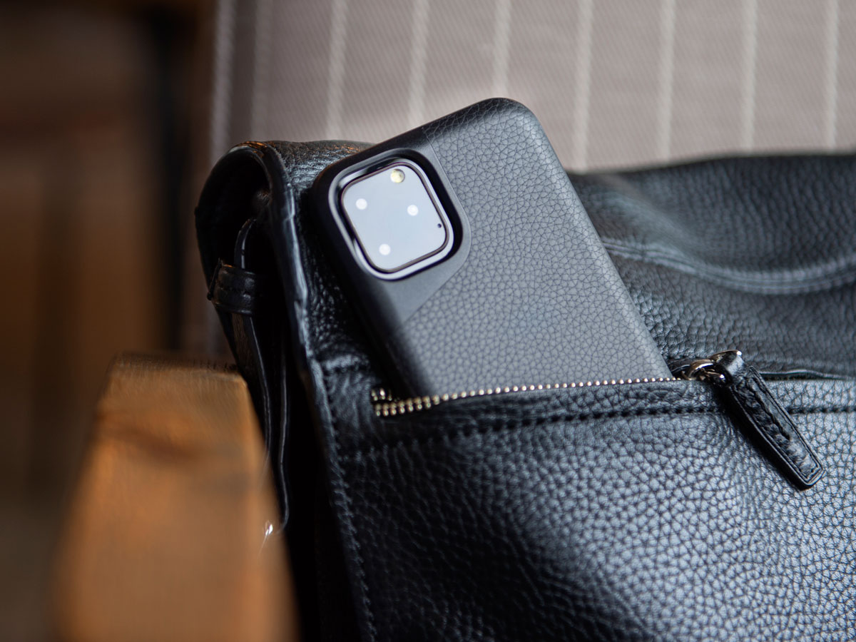 Mous Contour Leather Case Zwart - iPhone 11 Pro hoesje
