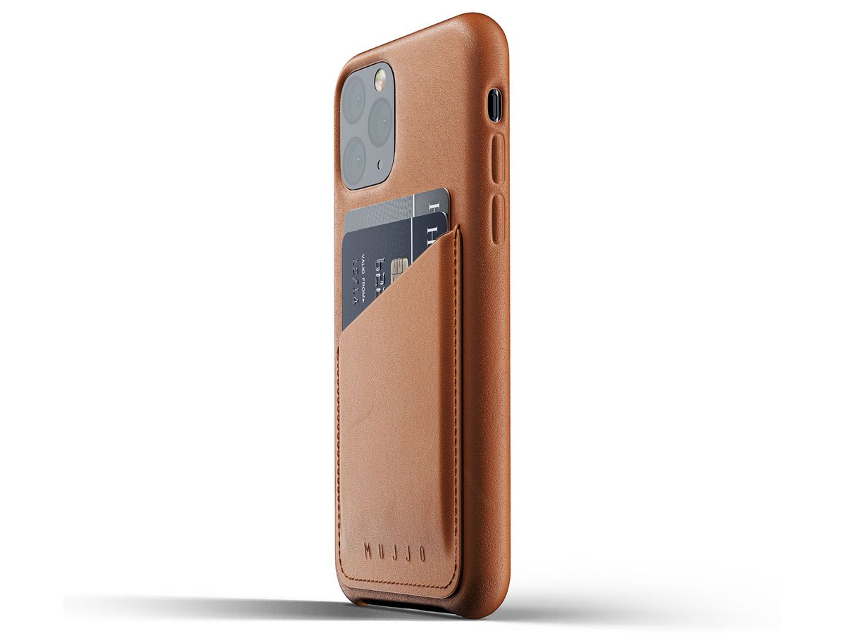 Mujjo Full Leather Wallet Case Tan Leer - iPhone 11 Pro Hoesje