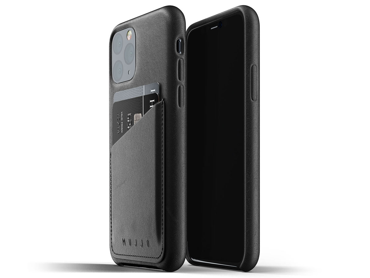 Mujjo Full Leather Wallet Case Zwart Leer - iPhone 11 Pro Hoesje